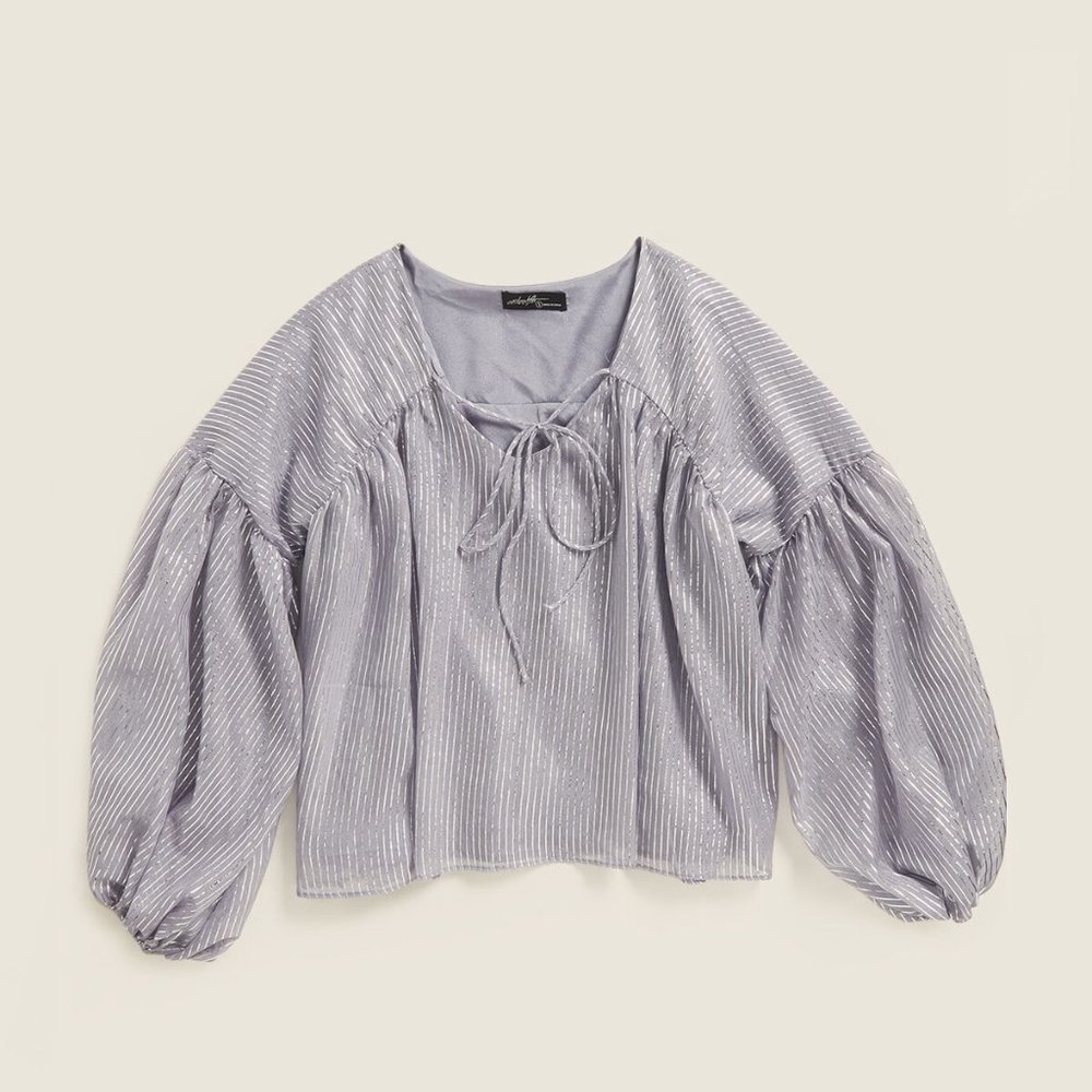 NWT On Twelfth Tie Neck Long Puff Sleeve Blouse